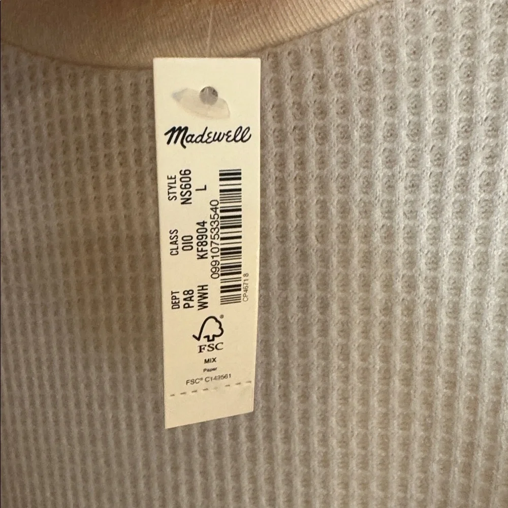 Madewell NWT Waffle Knit Crewneck Sweater Winter White Women’s Large